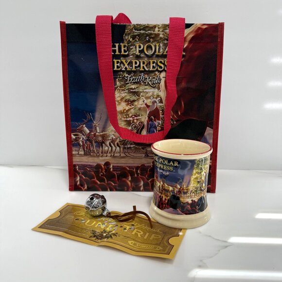 2025 Polar Express Train Ride Gift Set Raised Ceramic Mug Bag Ticket Bell NEW - Picture 1 of 13